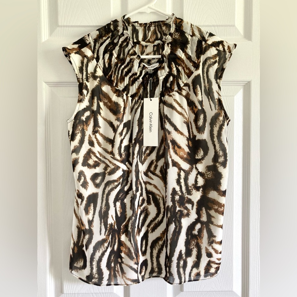 Calvin Klein Women's Animal Print Top - Neutrals